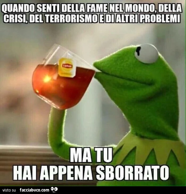 Quando senti della fame nel mondo, della crisi, del terrorismo e di altri problemi, ma tu hai appena sborrato