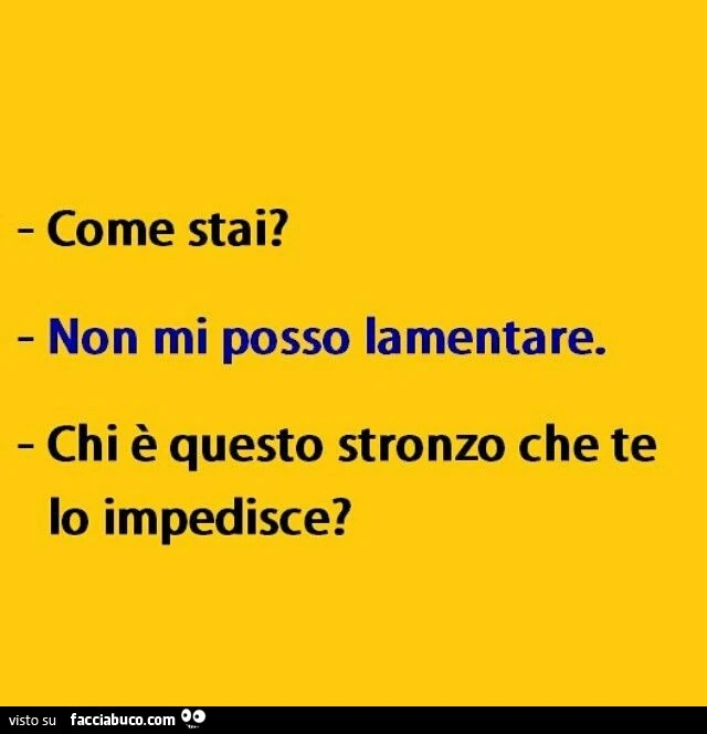 Come stai? Non mi posso lamentare. Chi è questo stronzo che te lo impedisce?