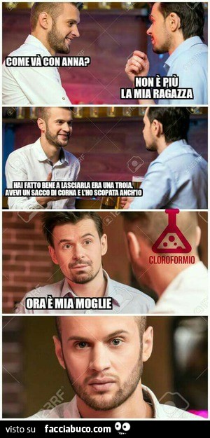 Come va con Anna? Non è più la mia ragazza. Hai fatto bene a lasciarla, era una troia, avevi un sacco di corna e l'ho scopata anch'io. Ora è mia moglie