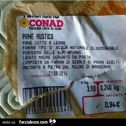 Conad pane rustico. Macinato a pietra dal mulino di Banderas