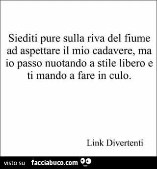 Siediti pure sulla riva del fiume ad aspettare il mio cadavere, ma io passo nuotando a stile libero e ti mando a fare in culo