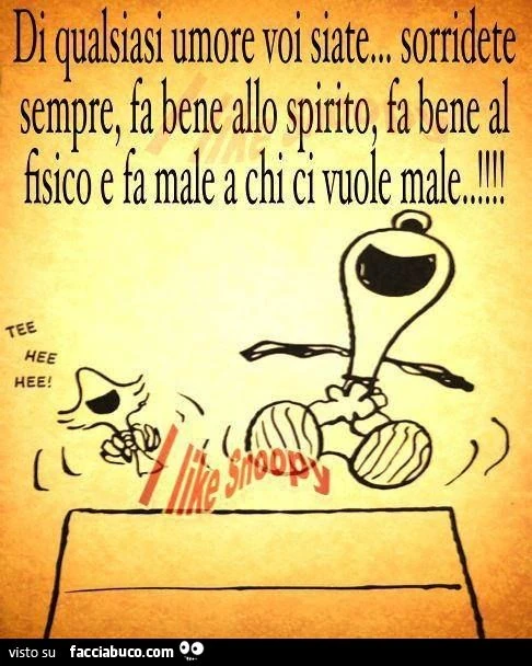 Di qualsiasi umore voi siate sorridete sempre, fa bene allo spirito, fa bene al fisico e fa male a chi ci vuole male