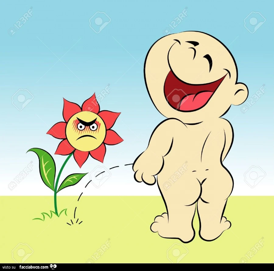 Il bimbo fa la pipì sul girasole