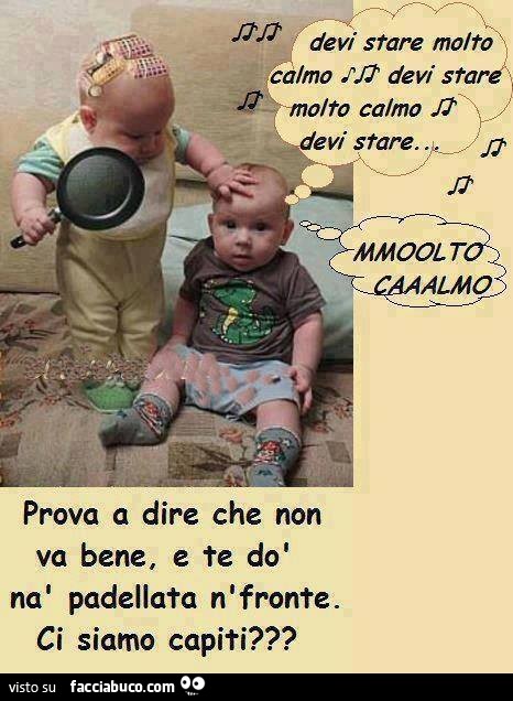 Devi stare molto calmo. Prova a dire che non va bene e ti do una padellata in fronte