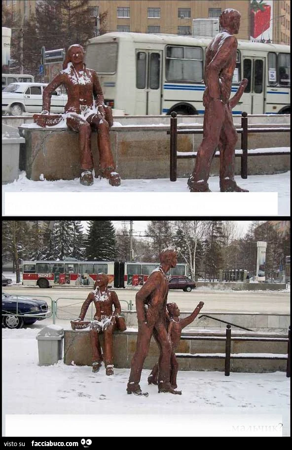 L'inquadratura mostra un'erezione della statua, ma in realtà è solo un effetto ottico