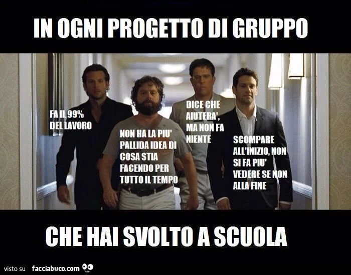 in ogni progetto di gruppo che hai svolto a scuola