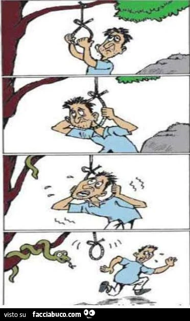 uomo tenta di impiccarsi ma scappa alla vista di un serpente
