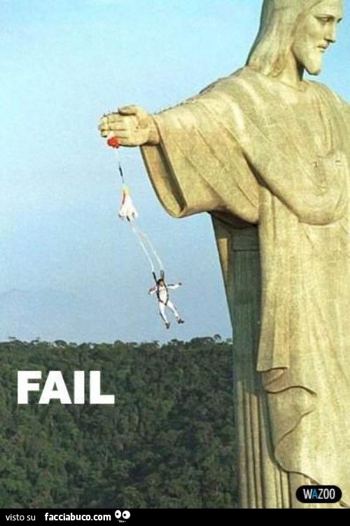 paracadutista sfortunato bloccato sulla statua in brasile fail