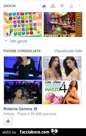 Pagina dei giochi, ma facebook consiglia pagine di tette