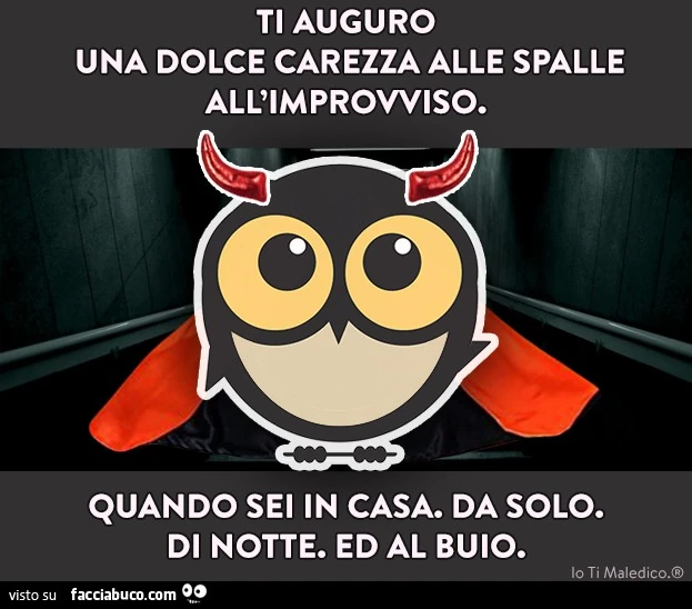Ti auguro una dolce carezza alle spalle all'improvviso. Quando sei in casa. Da solo. Di notte. Ed al buio