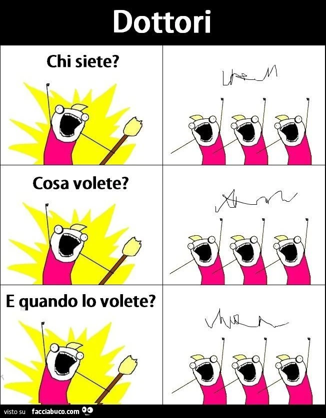 chi siete voi? dottori. E cosa volete? E quando lo volete? geroglifici