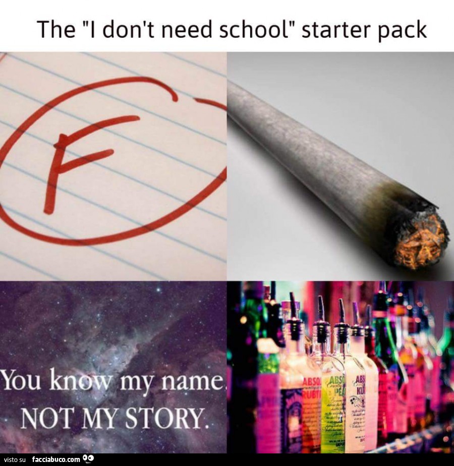 The "I don't need school" starter pack. F. You know my name, not my story