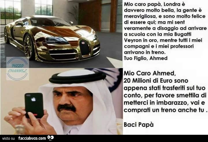 Ragazzo va a scuola con una macchina Bugatti Veyron in oro e gli altri vanno in tren. Suo padre gli da 20 milioni di euro per comprarsi un treno