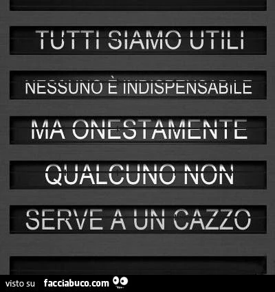 tutti siamo utili, nessuno è indispensabile, ma onestamente qualcuno non serve a un cazzo!