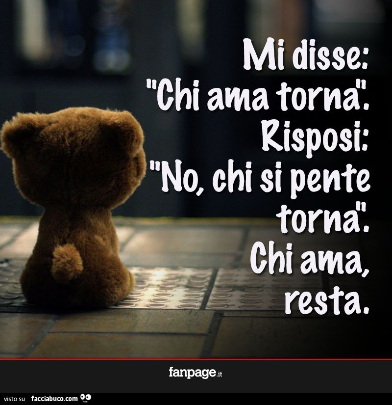 Mi disse: chi ama torna. Risposi: no, chi si pente torna, chi ama resta