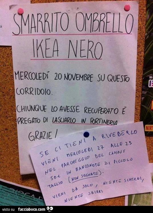 Smarrito ombrello Ikea nero. Se ci tieni a rivederlo vieni Mercoledì 27 alle 23