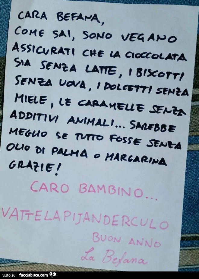 Caro bambino vattelapijanderculo. Buon anno, la Befana