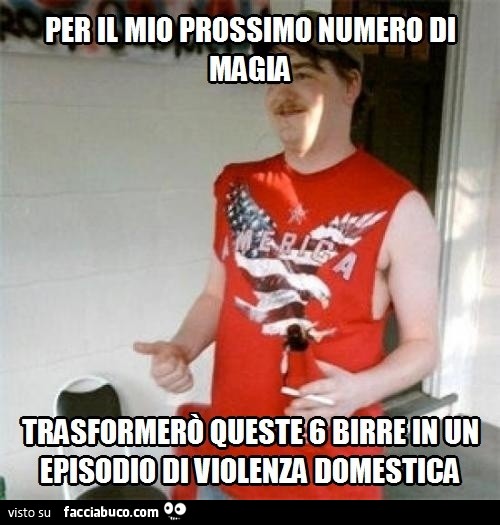 Per il mio prossimo numero di magia. Trasformerò queste 6 birre in un episodio di violenza domestica