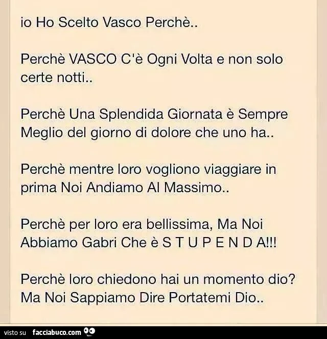 Io ho scelto Vasco perchè c'è ogni volta e non solo certe notti