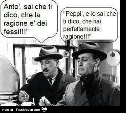 Antò, sai che ti dico, che la ragione è dei fessi! Peppì, e io sai che ti dico, che hai perfettamente ragione