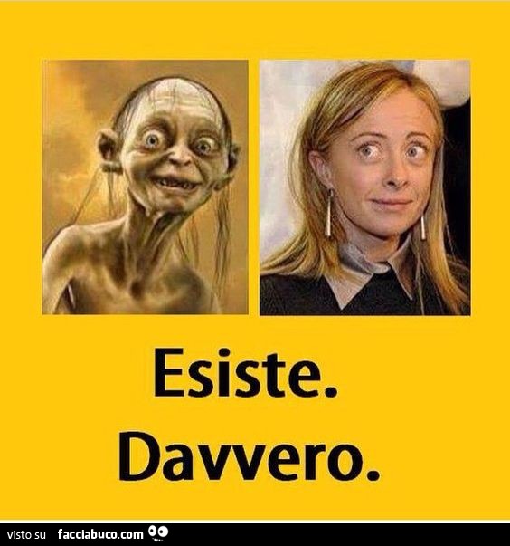 Gollum uguale al ministro Giorgia Meloni. Esiste davvero