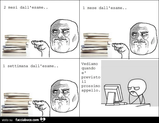 1 mese all'esame... 1 settimana all'esame... prossimo appello meme