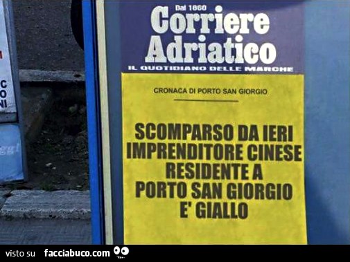 Corriere Adriatico: scomparso da ieri imprenditore cinese residente a Porto San Giorgio. E' giallo