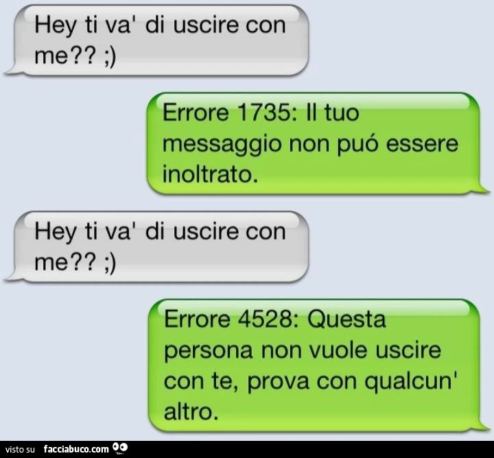 Hey ti va di uscire con me? Errore 1735: il tuo messaggio non può essere inoltrato