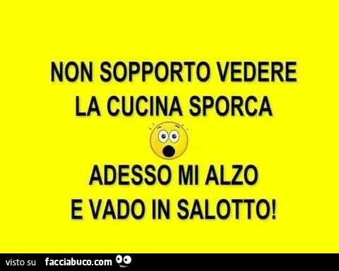 Non sopporto vedere la cucina sporca. Adesso mi alzo e vado in salotto