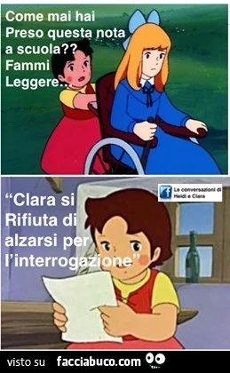 Come mai hai preso questa nota a scuola? Fammi leggere. Clara si rifiuta di alzarsi per l'interrogazione