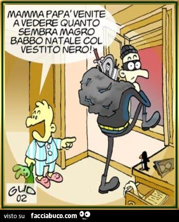 Mamma papà venite a vedere quanto sembra magro Babbo Natale col vestito nero