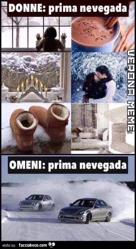 donne e uomini alla prima nevicata