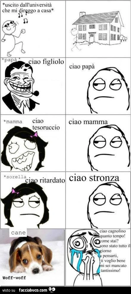 tornando a casa saluto sobrio per tutti e festa grossa per il cucciolotto meme