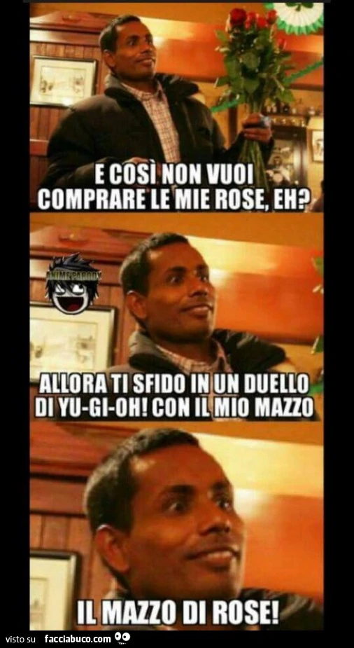 E così non vuoi comprare le mie rose eh? Allora ti sfido in un duello di Yu-Gi-Oh con il mio mazzo! Il mazzo di Rose