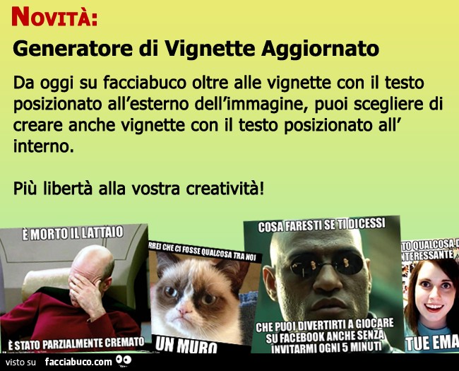 Novità su facciabuco: generatore di vignette aggiornato