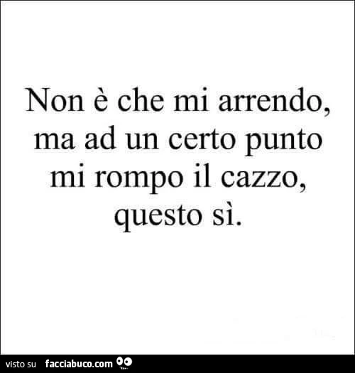 Non è che mi arrendo, ma ad un certo punto mi rompo il cazzo, questo sì