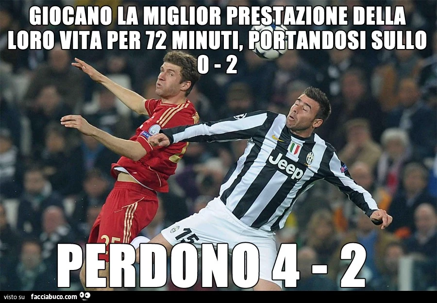Giocano la miglior prestazione della loro vita per 72 minuti, portandosi sullo 0 a 2. Perdono 4 a 2