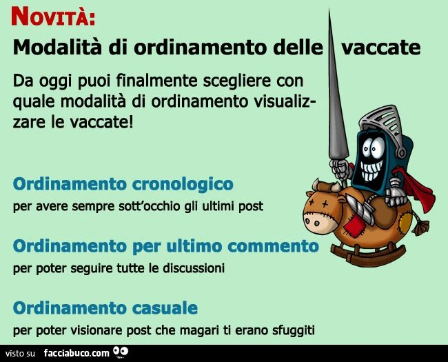 Novità Facciabuco: modalità di ordinamento delle vaccate
