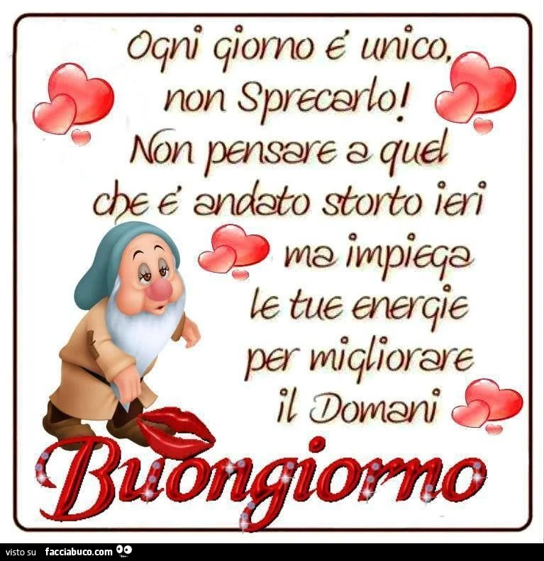 Ogni giorno è unico non sprecarlo! Non pensare a quel che è andato storto ieri, ma impiega le tue energie per migliorare il domani