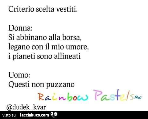 Criterio scelta vestiti uomo e donna