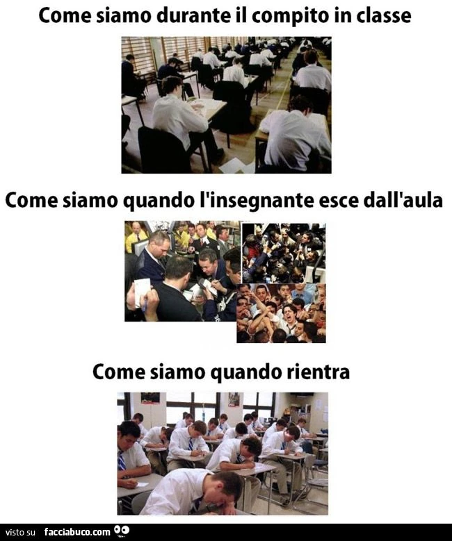 come siamo durante il compito in classe, quando l'insegnante esce dall'aula e quando rientra