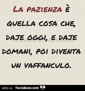 La pazienza è quella cosa che daje oggi, e daje domani, poi diventa un vaffanculo