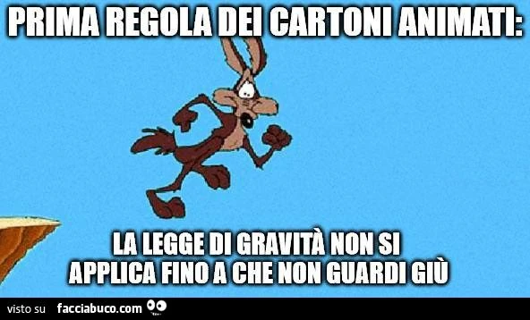prima regola dei cartoni animati: la forza di gravità non si applica finchè non guardi giù willy il coyote