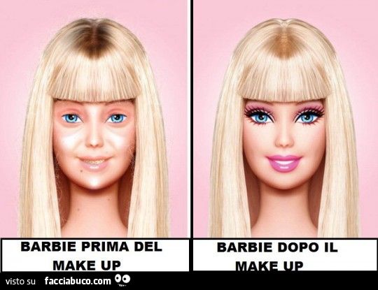barbie prima del make up e barbie dopo il make up
