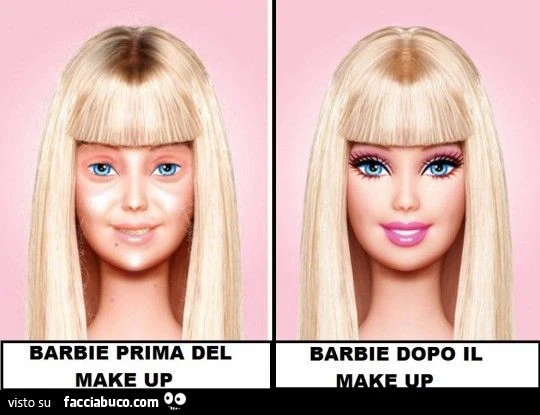 barbie prima del make up e barbie dopo il make up