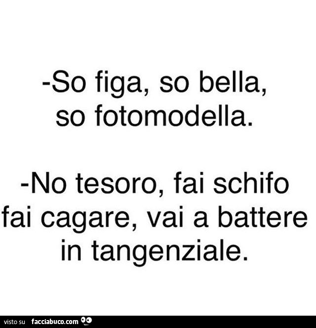 So figa, so bella, so fotomodella. No tesoro, fai schifo fai cagare vai a battere in tangenziale