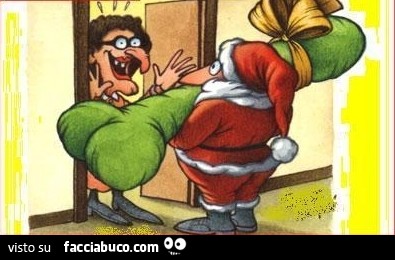 Babbo Natale porta alla vecchia un pacco enorme a forma di fallo gigante