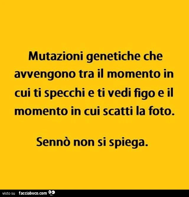 Mutazioni genetiche che avvengono tra il momento in cui ti specchi e ti vedi figo e il momento in cui scatti la foto. Sennò non si spiega