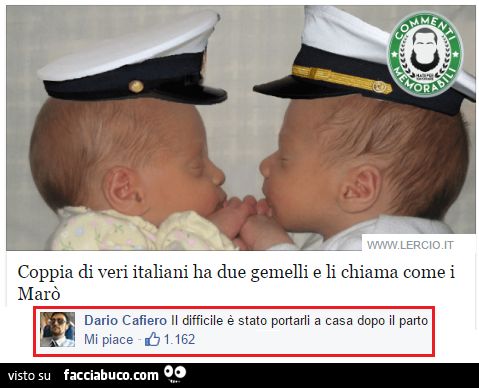 Coppia di veri Italiali ha due gemelli e li chiama come i marò