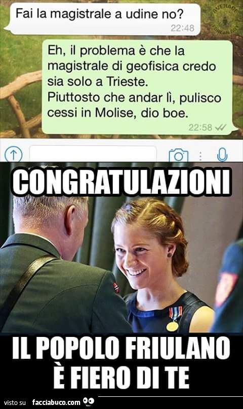 Fai la magistrale a Udine? Piuttosto che andare li pulisco cessi in Molise, dio boe